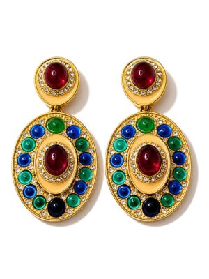 Kenneth Jay Lane Multicolor Cabochon Oval Drop Clip Earrings