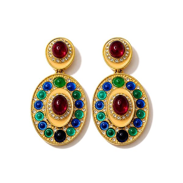 Kenneth Jay Lane Multicolor Cabochon Oval Drop Clip Earrings
