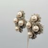 Kenneth Jay Lane Faux Pearl Rhinestone Floral Clip Earrings Vintage