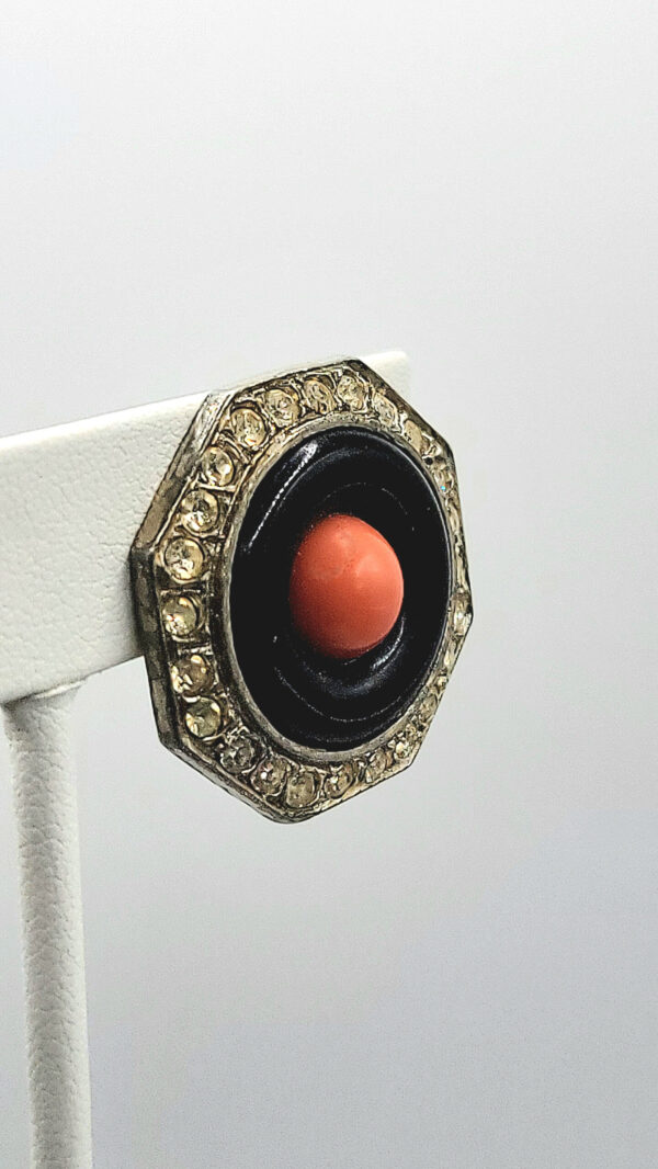 EAR-00006 (12)-EDITED Attributed Kenneth Jay Lane Coral-Orange Octagon Clip Earrings