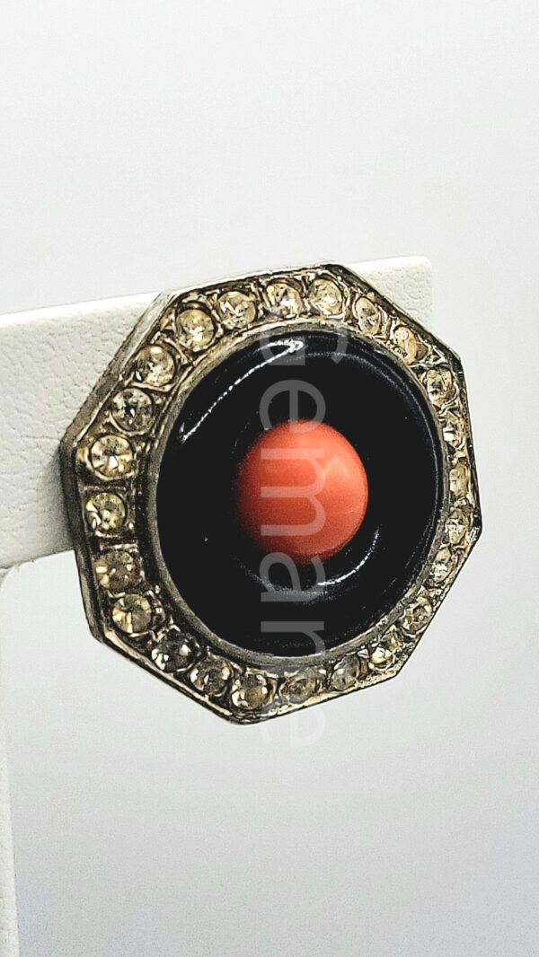 EAR-00006 (13) Attributed Kenneth Jay Lane Coral-Orange Octagon Clip Earrings