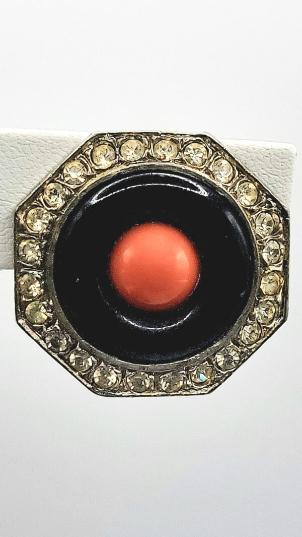 EAR-00006 (14) (1) Attributed Kenneth Jay Lane Coral-Orange Octagon Clip Earrings