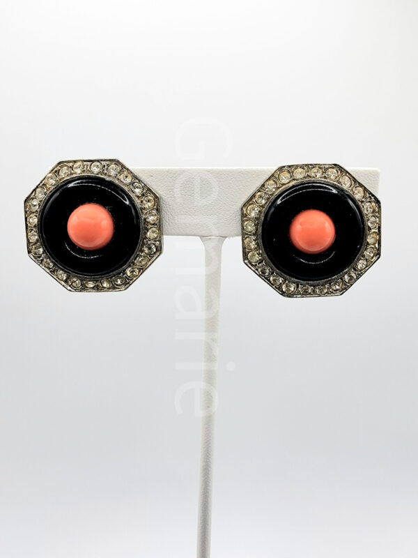 EAR-00006 (15)-EDITED Attributed Kenneth Jay Lane Coral-Orange Octagon Clip Earrings