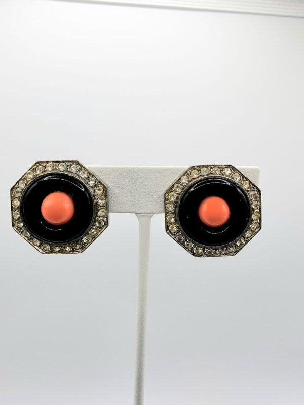 EAR-00006 (17) Attributed Kenneth Jay Lane Coral-Orange Octagon Clip Earrings
