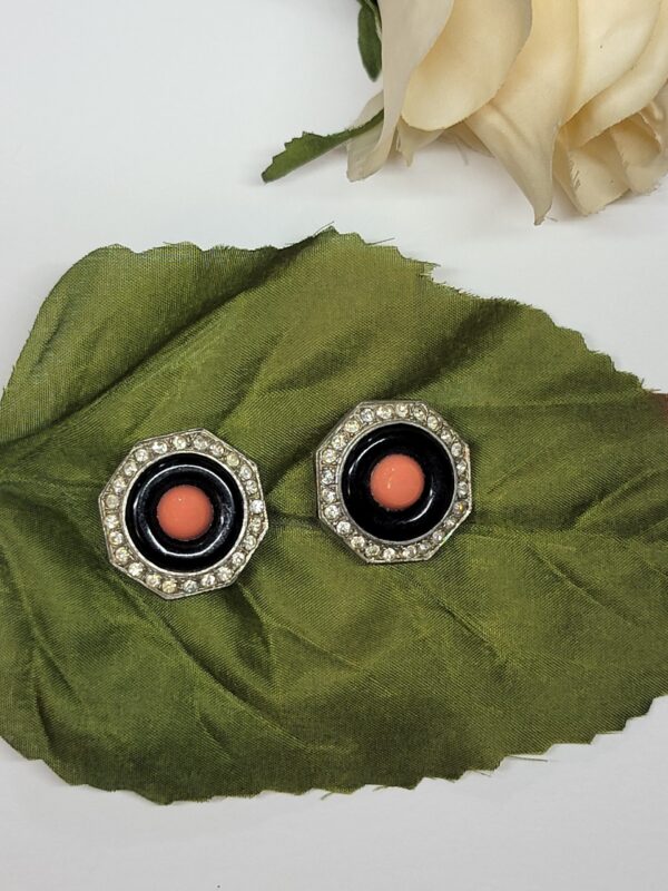 EAR-00006 (2) Attributed Kenneth Jay Lane Coral-Orange Octagon Clip Earrings