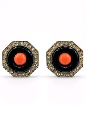 EAR-00006-STAGED Attributed Kenneth Jay Lane Coral-Orange Octagon Clip Earrings