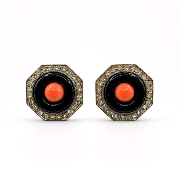 EAR-00006-STAGED Attributed Kenneth Jay Lane Coral-Orange Octagon Clip Earrings
