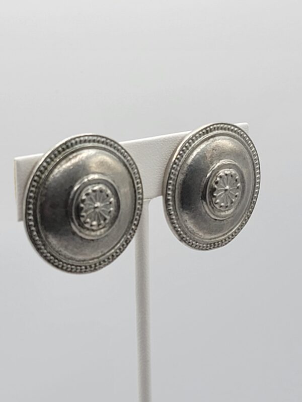 Ben Amun Silver Tone Round Medallion Clip Earrings Vintage