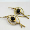 Gold Tone Black Bead Abstract Fish Dangle Earrings Vintage