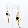 Gold Tone Black Bead Abstract Fish Dangle Earrings Vintage