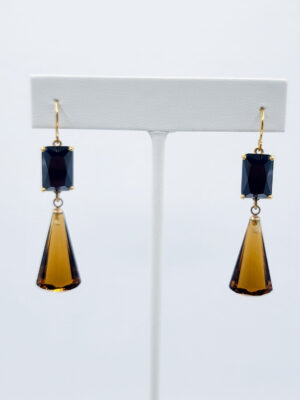 Carolee Luxe Black Amber Crystal Drop Earrings Gold Tone