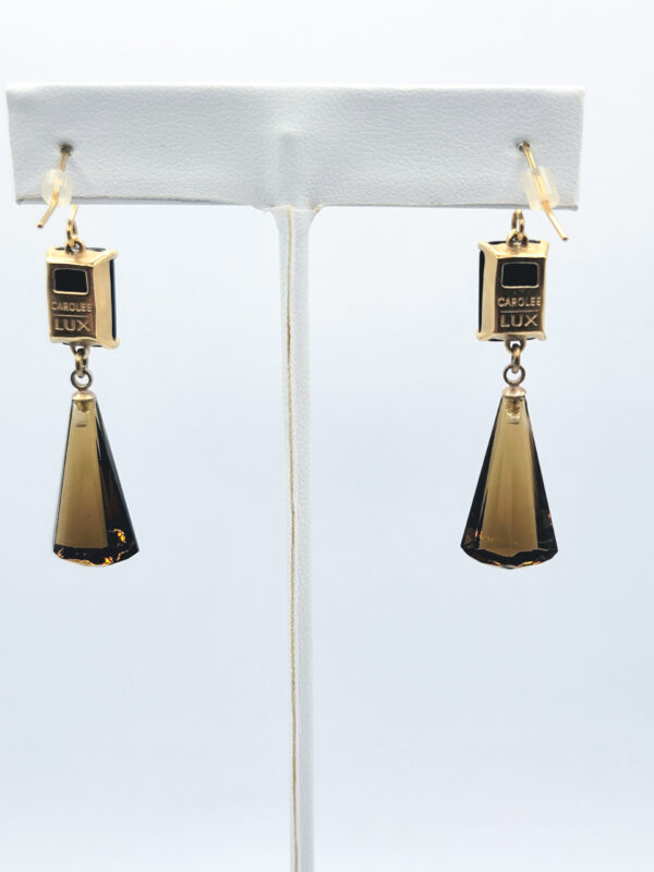 Carolee Luxe Black Amber Crystal Drop Earrings Gold Tone