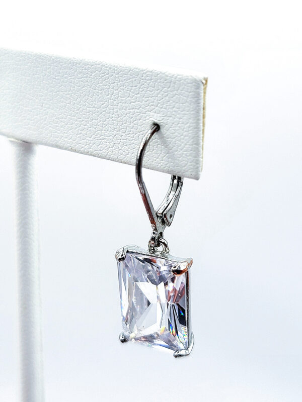 Clear Rectangular Crystal Silver Tone Dangle Earrings