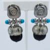 Dauplaise Silver Tone Turquoise Black Bead Clip Earrings