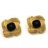 Vintage Trifari Gold Tone Black Cabochon Square Stud Earrings