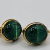 EAR-00024 (9) Green Intaglio-Style Gold-Tone Screw-Back Earrings