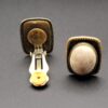 Vintage Antiqued Gold Tone Beige Cabochon Necklace Clip Earrings Set