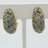 Les Bernard Blue Green Rhinestone Swirl Brooch and Clip Earrings Set