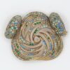Les Bernard Blue Green Rhinestone Swirl Brooch and Clip Earrings Set