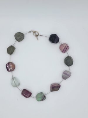 NEC-00005 (2) Green Purple Fluorite-Style Stone Bead Necklace 16 Inch
