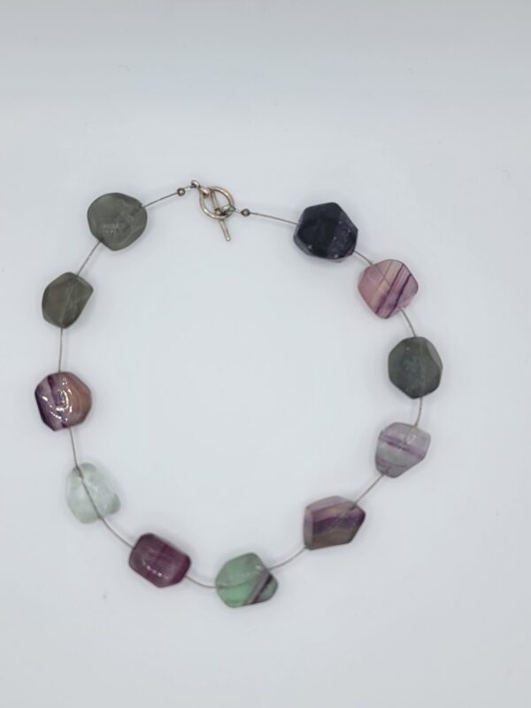 NEC-00005 (2) Green Purple Fluorite-Style Stone Bead Necklace 16 Inch
