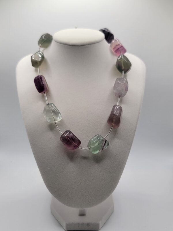 NEC-00005 (3) Green Purple Fluorite-Style Stone Bead Necklace 16 Inch