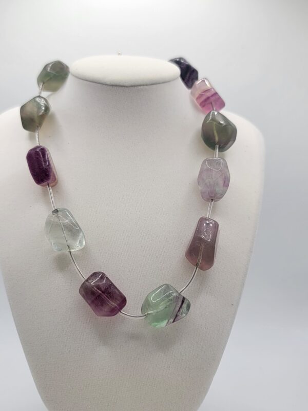 NEC-00005 (4) Green Purple Fluorite-Style Stone Bead Necklace 16 Inch