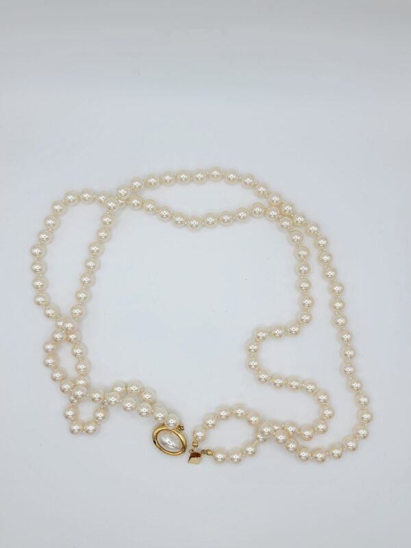 NEC-00006 (10) Vintage Double Strand Faux Pearl Necklace Gold Clasp 23 Inch
