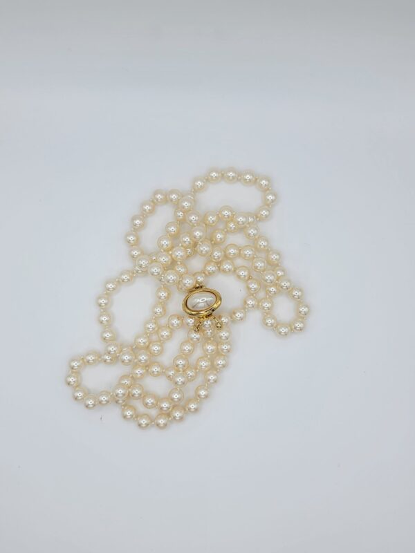 NEC-00006 (14) Vintage Double Strand Faux Pearl Necklace Gold Clasp 23 Inch