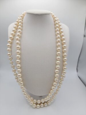 NEC-00006 (3) Vintage Double Strand Faux Pearl Necklace Gold Clasp 23 Inch
