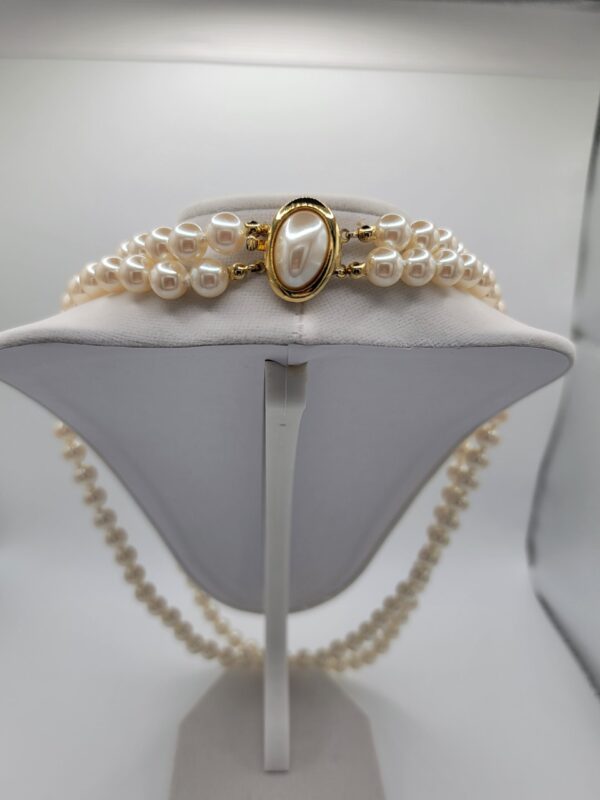 NEC-00006 (5) Vintage Double Strand Faux Pearl Necklace Gold Clasp 23 Inch