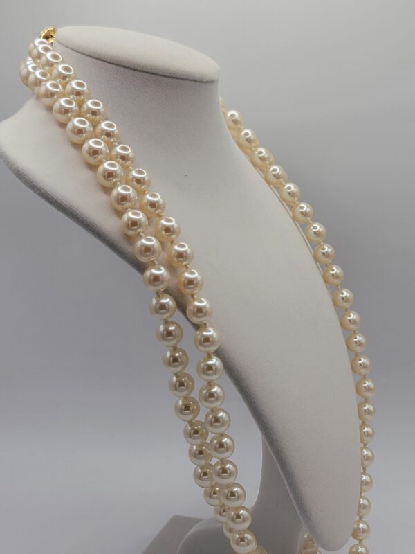 NEC-00006 (8) Vintage Double Strand Faux Pearl Necklace Gold Clasp 23 Inch