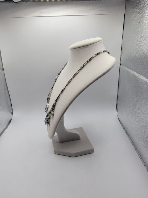 Patricia Locke Silver Tone Swarovski Crystal Drop Necklace 17" Blue Purple Signed