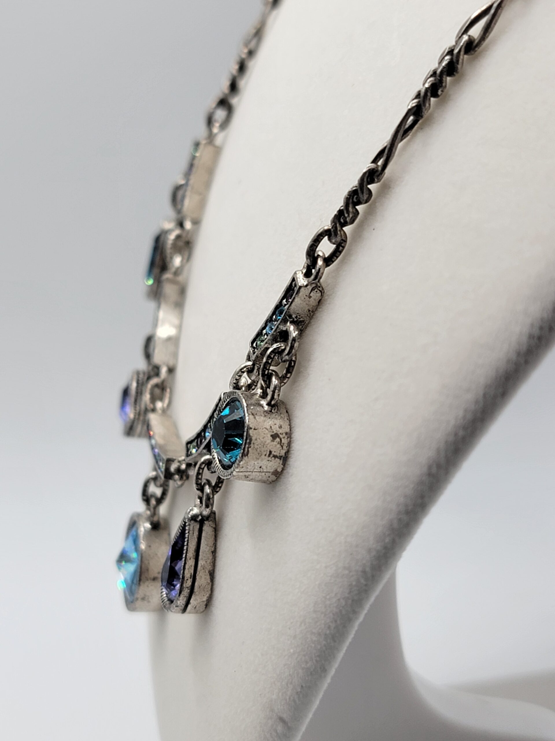Patricia Locke Silver Tone Swarovski Crystal Drop Necklace 17" Blue Purple Signed - Image 7