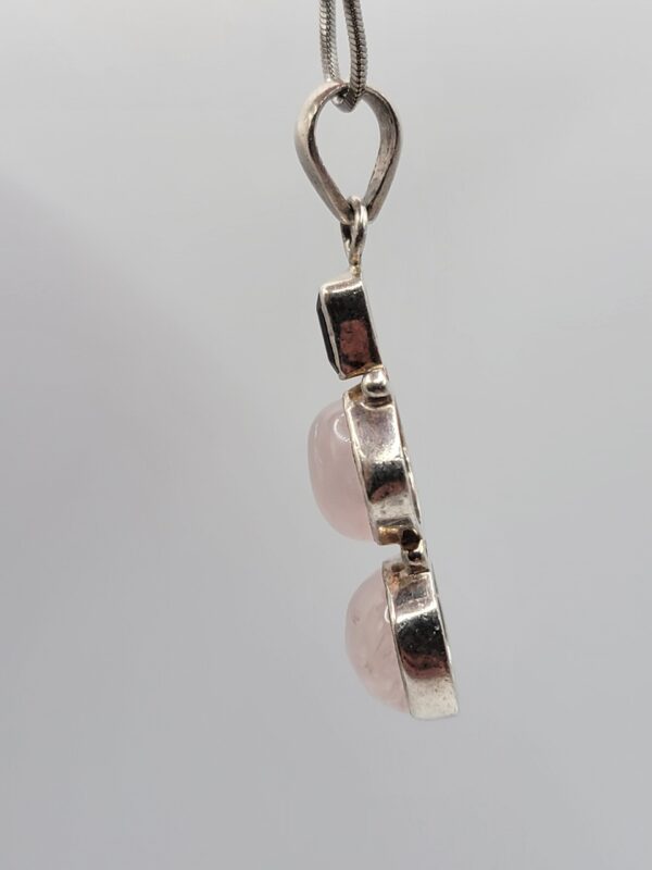 Garnet and Rose Quartz Three-Stone 925 Sterling Silver Pendant