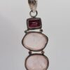 Garnet and Rose Quartz Three-Stone 925 Sterling Silver Pendant
