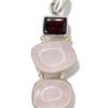 Garnet and Rose Quartz Three-Stone 925 Sterling Silver Pendant