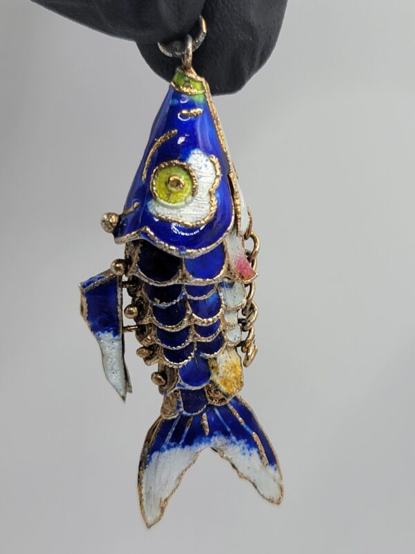 PEN-00007 (4) Blue Enamel Articulated Fish Pendant with Multicolor Details