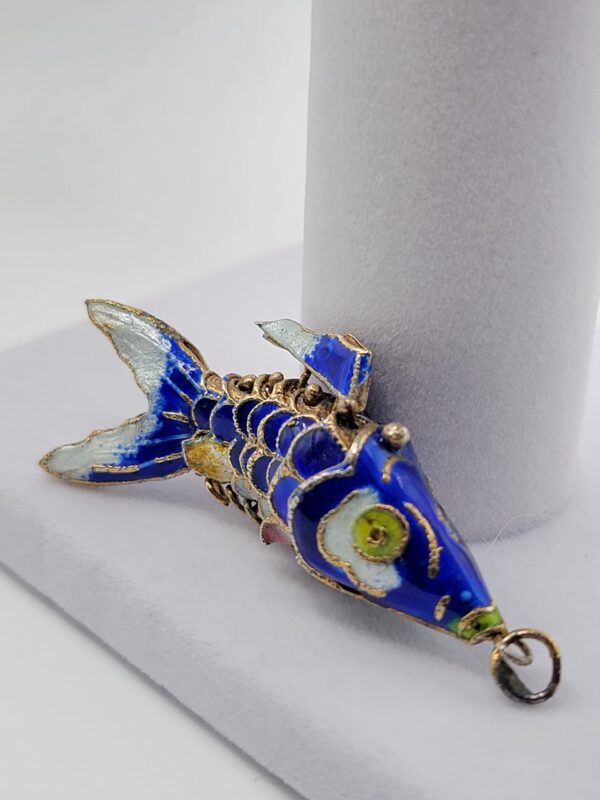 PEN-00007 (6) Blue Enamel Articulated Fish Pendant with Multicolor Details