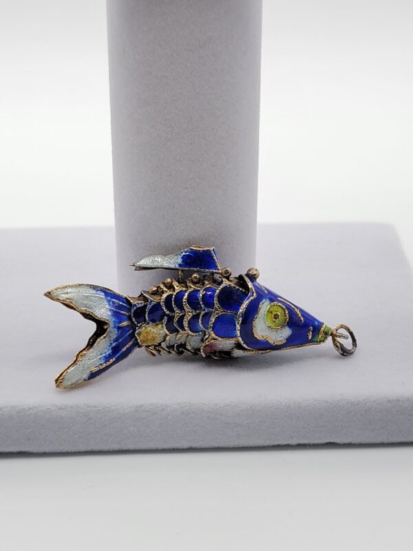PEN-00007 (7) Blue Enamel Articulated Fish Pendant with Multicolor Details