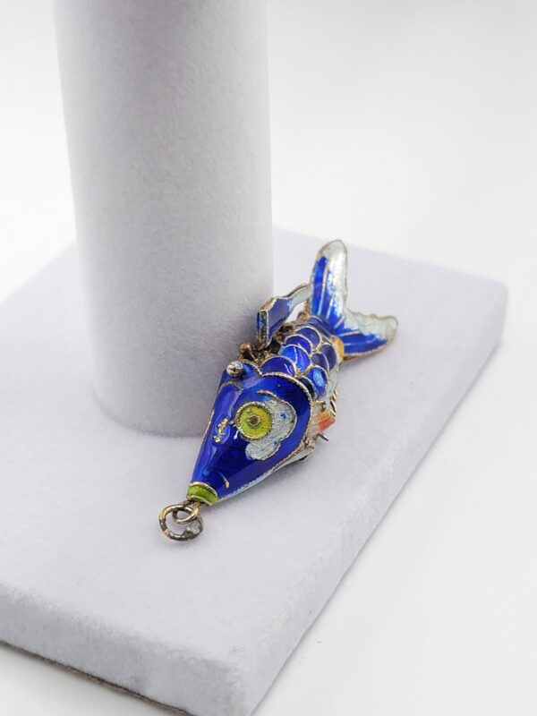 PEN-00007 (8) Blue Enamel Articulated Fish Pendant with Multicolor Details