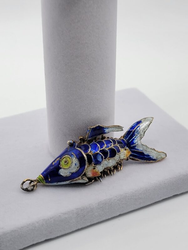 PEN-00007 (9) Blue Enamel Articulated Fish Pendant with Multicolor Details