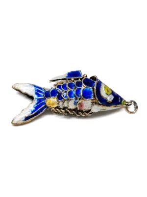 PEN-00007-web Blue Enamel Articulated Fish Pendant with Multicolor Details