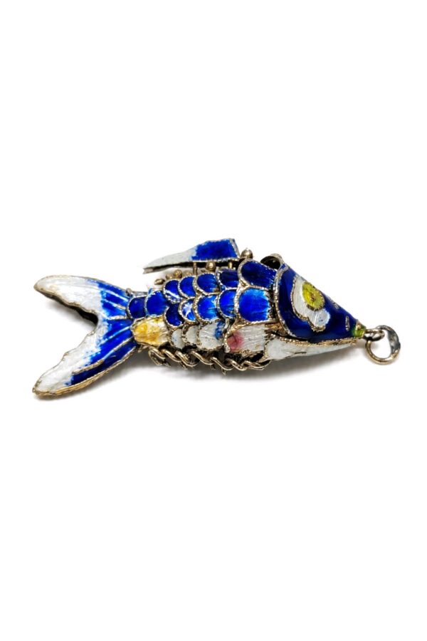 PEN-00007-web Blue Enamel Articulated Fish Pendant with Multicolor Details