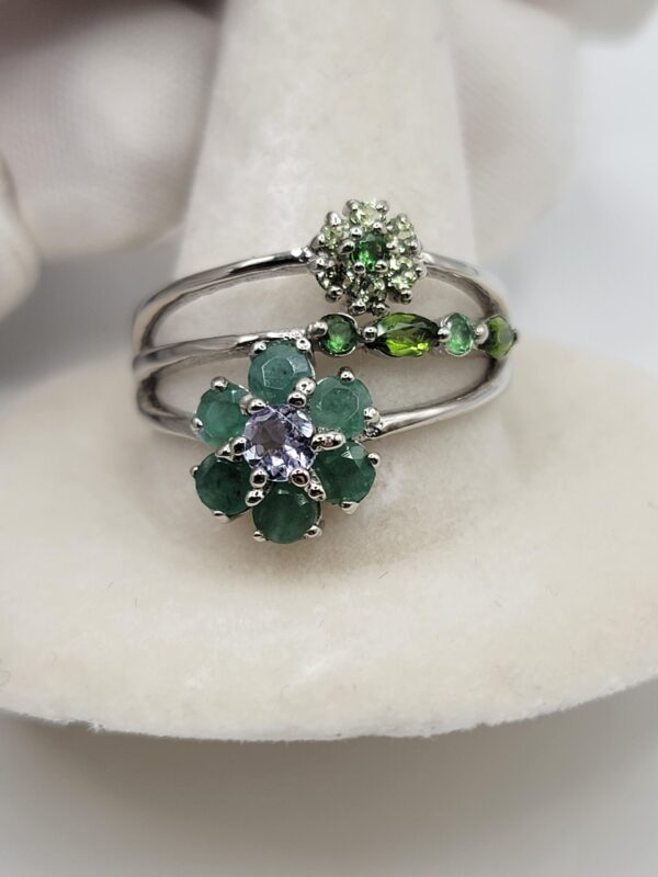 Emerald Tanzanite Chrome Diopside Sterling Silver Ring Size 7.75