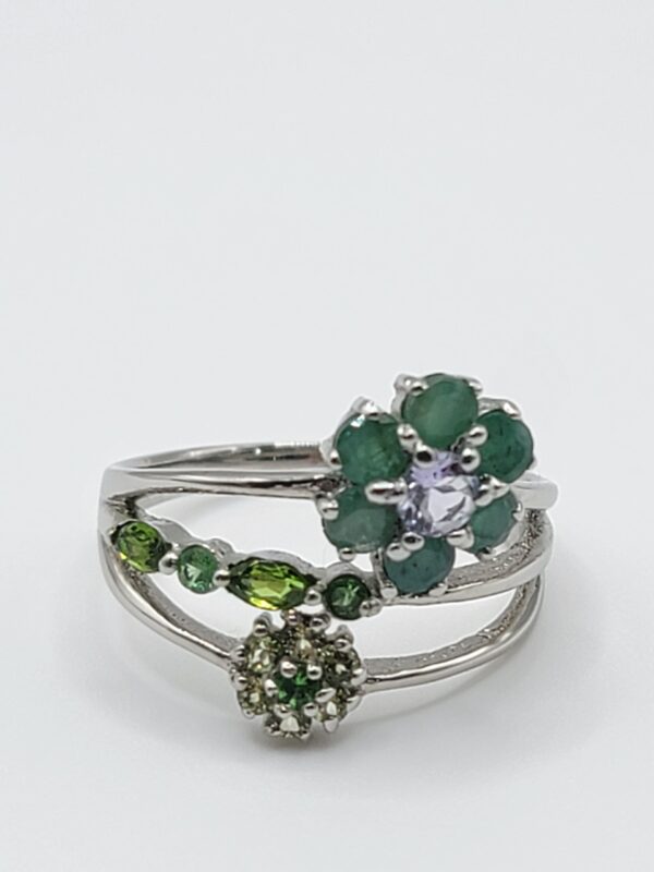 Emerald Tanzanite Chrome Diopside Sterling Silver Ring Size 7.75