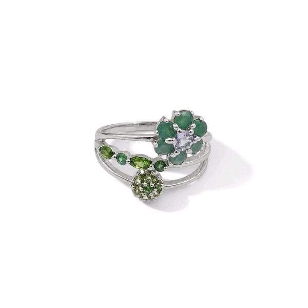 Emerald Tanzanite Chrome Diopside Sterling Silver Ring Size 7.75