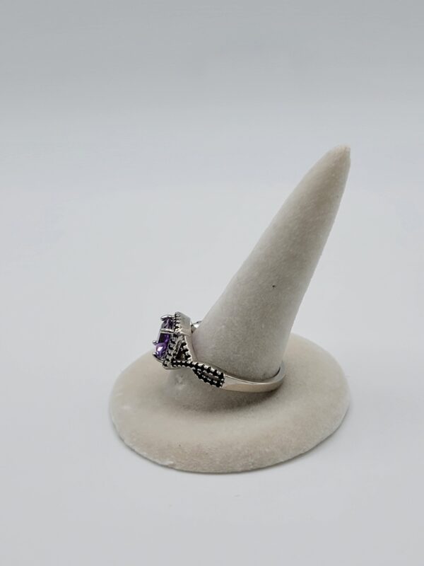 Cushion Amethyst Black Spinel Sterling Silver Ring Size 8