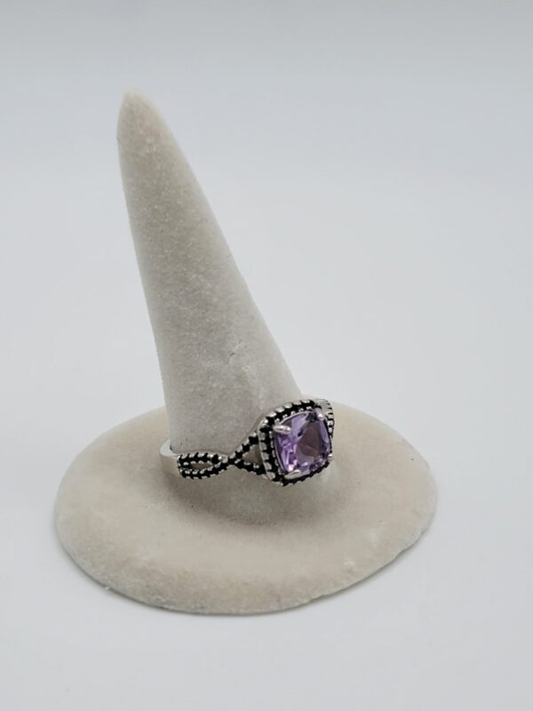 Cushion Amethyst Black Spinel Sterling Silver Ring Size 8