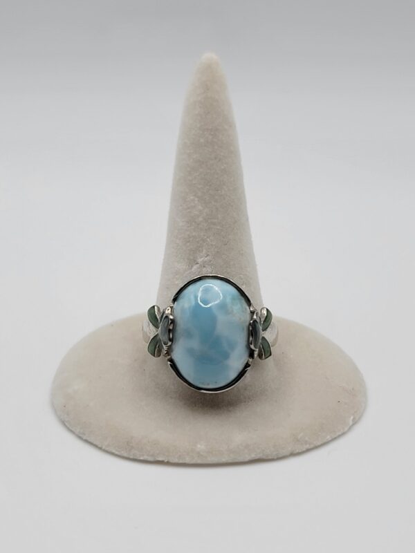 Larimar Cabochon Floral Sterling Silver Ring Size 8.25